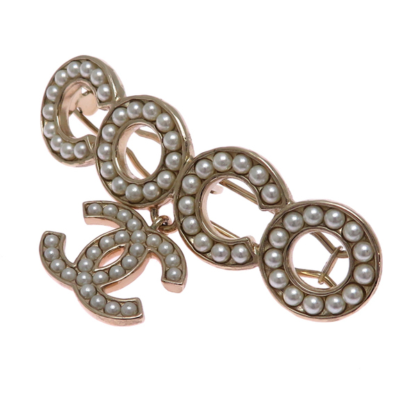 CHANEL Silver Logo Brooch